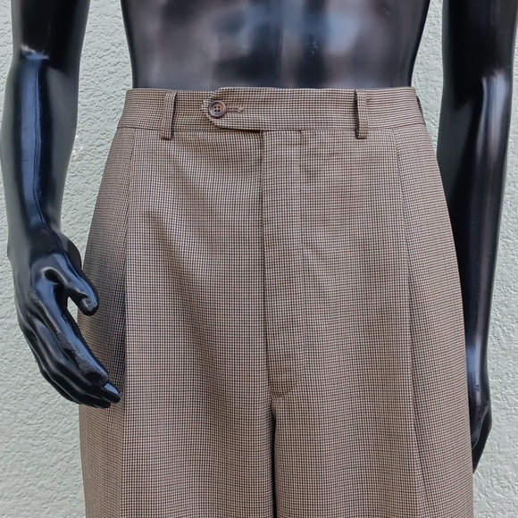 LAUREN RALPH LAUREN MEN'S WOOL CASHMERE BLEND HOUNDSTOOTH DOUBLE PLEATED TROUSER